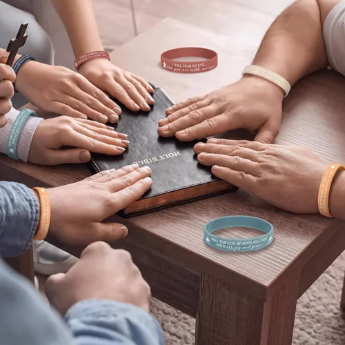 Vista 5 de 120 pulseras cristianas de silicona a granel, 12 estilos Colores brillantes