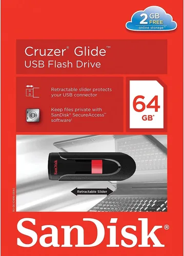 Vista 5 de Sandisk Cruzer Glide - Unidad flash USB, 64 GB, negro/rojo (SDCZ60-064G-A46)
