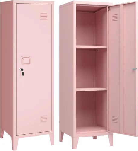 Vista 7 de Armario de almacenamiento de metal de 35.4 pulgadas de alto con 2 estantes y puertas ajustables, armario de almacenamiento de garaje con cerradura