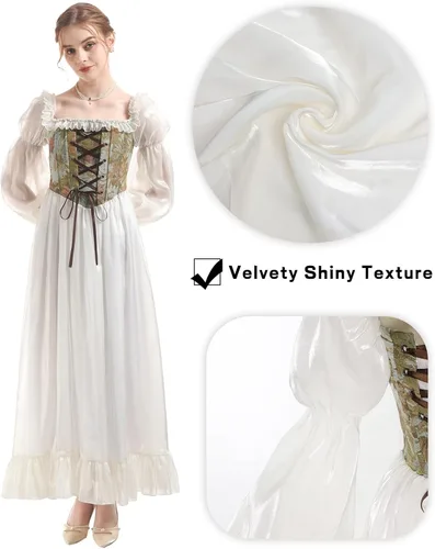 Vista 4 de NSPSTT Vestido renacentista blanco para mujer, disfraz medieval victoriano