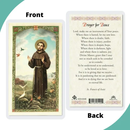 Vista 2 de San Francis Imports Tarjeta de oración para la paz laminada