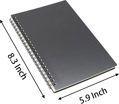 Vista 2 de Yansanido Cuaderno de espiral, 6 unidades A5 de plástico grueso de tapa dura negra de 0.276 in, 80 hojas, 160 páginas para estudio y trabajo