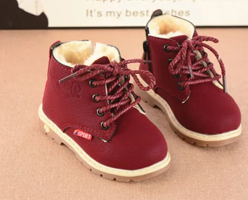 Vista 2 de Happy Cherry Botas de tobillo de estilo británico para niños pequeños con forro de piel botas de trabajo cálidas