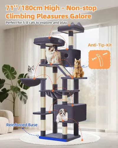 Vista 43 de Taoqimiao Árbol para gatos de 57.5 pulgadas, torre para gatos de interior para adultos, condominio extragrande para gatos, 8 postes rascadores