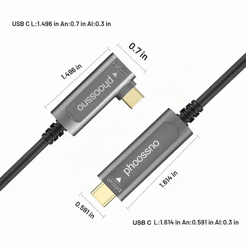 Vista 2 de phoossno Cable de fibra óptica USB C a C, cable de ángulo USB 3.1Tipo C de 10 Gbps 33 pies compatible con Microsoft Azure Logitech Camera Aver &