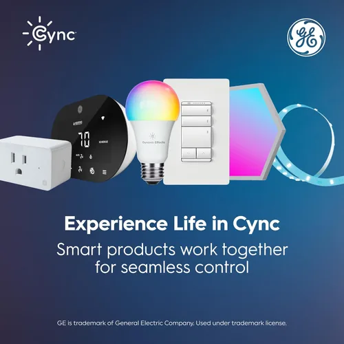 Vista 4 de Bombilla LED Cync GE A19 de conexión directa, luz inteligente que cambia de color, compatible con Matter, compatible con Alexa y Google Home