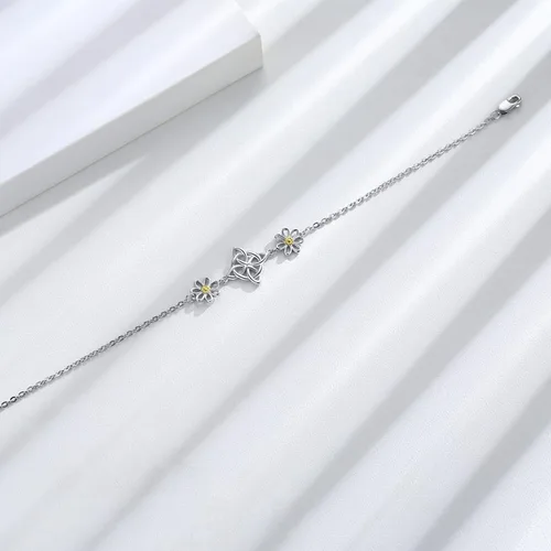 Vista 4 de Midir&Etain Pulseras de protección de margaritas con nudo de brujas para mujer, pulsera celta, Nudo De Bruja Plata 925, pulsera original de buena