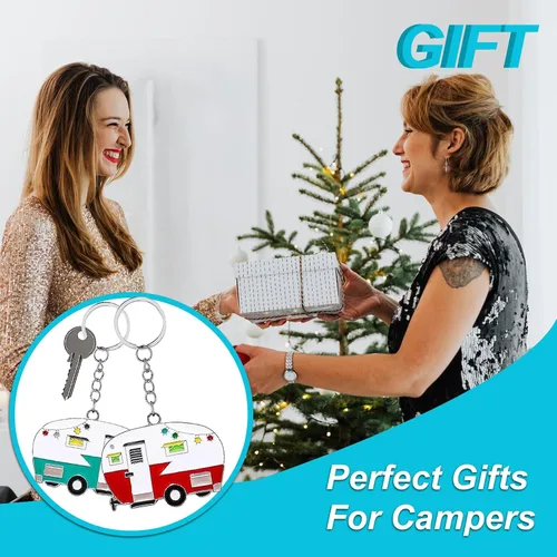 Vista 5 de TrustBlai Paquete de 2 llaveros para cámper, diseño de feliz casa rodante, regalo para parejas, regalos de campamento para hombres y mujeres