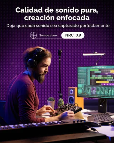 Vista 5 de Paquete de 24 paneles de espuma acústica autoadhesivos, 12 x 12 x 2 pulgadas, paneles de espuma piramidal de alta densidad a prueba de sonido