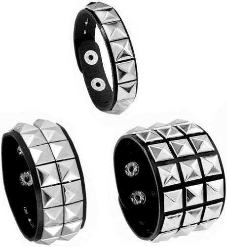 Vista 12 de 3 pulseras punk, pulseras de cuero con tachuelas, pulsera emo, pulseras góticas ajustables para hombres y mujeres