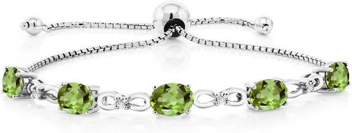 Vista 6 de Gem Stone King Pulsera de tenis de diamantes cultivados en laboratorio con piedra natal de 3-6 quilates para mujer, plata de ley 925, ovalada