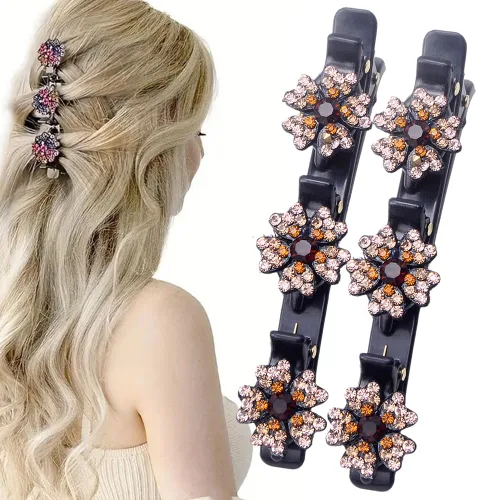 Vista 10 de 4 piezas de pinzas de pelo con cristales brillantes trenzadas para niñas, 2025 pinzas de pelo para mujeres, pinzas de pelo para cabello fino, grueso
