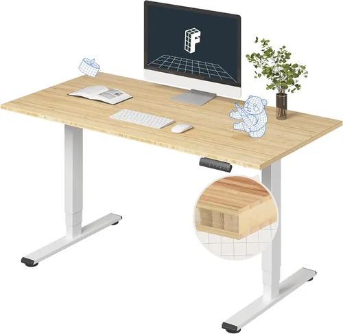 Vista 32 de FlexiSpot E6 Bamboo - Escritorio eléctrico de pie de 3 etapas con motor dual de 48 x 24 pulgadas, soporta 220 libras, altura ajustable con ajustes