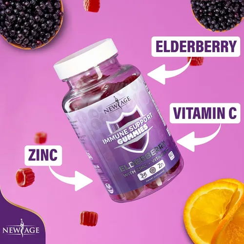 Vista 7 de NEW AGE Gomitas de apoyo al sistema inmunológico, gomitas Sambucus Black Elderberry con vitamina C y zinc (60 unidades (paquete de 1))