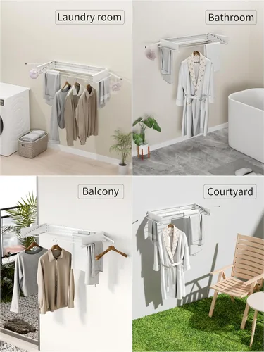 Vista 4 de JOOM Estante de secado de ropa montado en la pared,Estante plegable de 31,5 pulgadas,Blanco, Postes