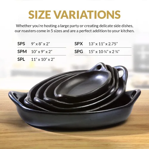 Vista 2 de Auténtica sartén Chamba con asas, plato rectangular de lasaña de arcilla negra totalmente natural para hornear, asar y servir, apto para estufa