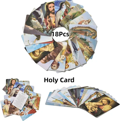 Vista 3 de SZQCZB 7 collares católicos con cuentas de rosario y 18 tarjetas sagradas, regalos de primera comunión católica, medalla y cruz de Our Rose Lourdes