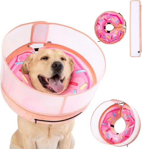 Vista 11 de Collar inflable para perro con forma de cono de perro con forma de dona de cuello suave mejorada antilamer para perros y gatos, collar de cono