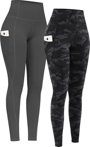 Vista 12 de PHISOCKAT Paquete de 2 pantalones de yoga de cintura alta con bolsillos, leggings de control de abdomen, leggings de yoga elásticos en 4 direcciones