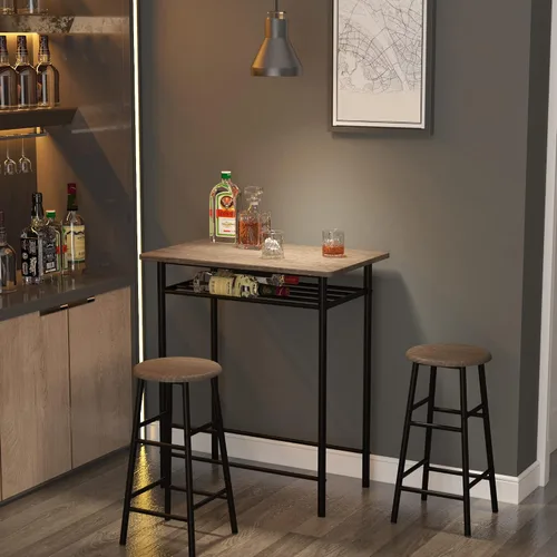 Vista 3 de Weehom Mesa de bar con 2 taburetes de bar, juego de mesa de comedor de pub, mesa de altura de encimera de cocina con sillas de bar, juego de mesa
