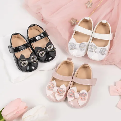 Vista 2 de Zapatos planos Mary Jane para bebés y niñas, suela de goma antideslizante con Bownot para primeros pasos, zapatos de vestir de boda de princesa