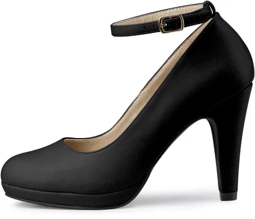 Vista 6 de Allegra K Zapatos de tacón de aguja con correa de tobillo y punta redonda para mujer