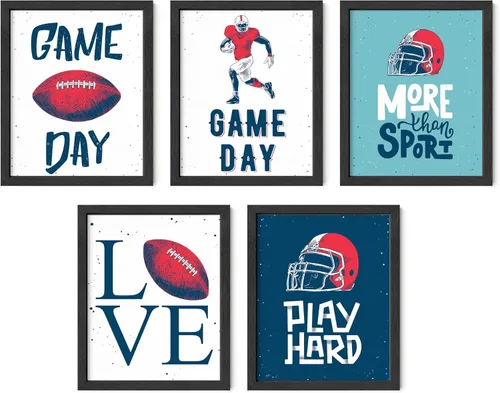 Vista 44 de Impresiones artísticas de fútbol americano para pared, juego de 5 (8x10) carteles de fútbol americano sin marco, decoración de sala de fútbol Niños