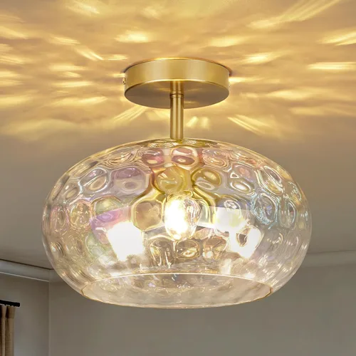 Vista 13 de Lámpara de techo de vidrio de leche blanca, iluminación de montaje al ras de 13.8 pulgadas para dormitorio, pasillo, cocina y comedor, diseño