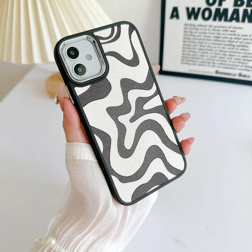 Vista 7 de Funda diseñada para iPhone 11, marco galvanizado, bonita funda para mujeres, hombres y niñas, piel sintética color negro beige TPU protectora a