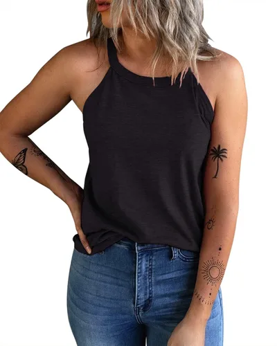 Vista 18 de KINLONSAIR - Camisetas sin mangas de verano para mujer con cuello redondo, estilo halter, para entrenamiento, casual, de tirantes, básicas A16_salmón