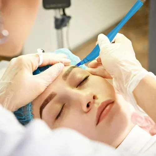 Vista 2 de 10 unidades/paquete Microblading desechables 14F agujas manual de cejas tatuaje pluma maquillaje permanente agujas agujas (estilo-1)