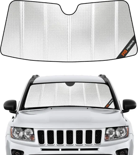 Vista 7 de Pigenius Parasol para parabrisas para Jeep Compass 2022-2026 (nuevo interior/pantalla flotante), reversible, plateado/negro Ondulación de agua