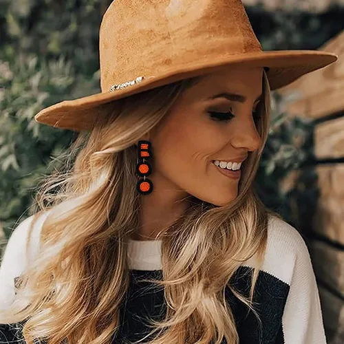Vista 6 de CEALXHENY Aretes de Halloween con cuentas para mujer, espeluznantes fantasmas y calabazas, aretes colgantes hechos a mano, góticos, disfraces