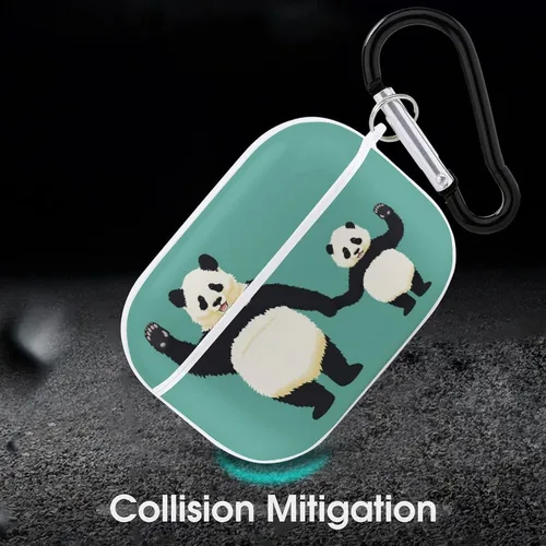 Vista 6 de Funda para Airpods Pro con estampado de pandas con llavero de protección completa, duradera, a prueba de golpes, funda rígida de PC para Apple