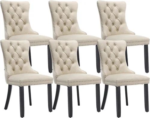 Vista 88 de Juego de 2 sillas de comedor de terciopelo beige, modernas sillas de cocina