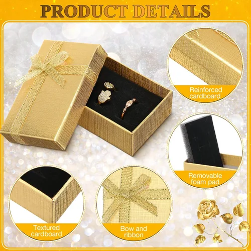 Vista 7 de Kenning Juego de 36 cajas de regalo de joyería, pequeñas cajas de regalo a granel con tapas, lazo de cinta para anillos, aretes, pulsera, collar