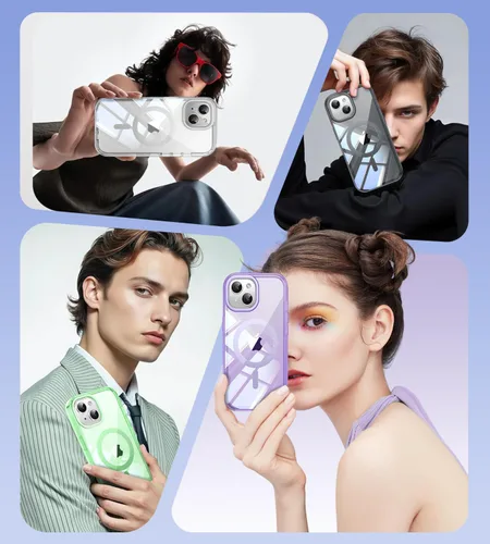 Vista 8 de Funda magnética brillante para iPhone 14/13, [Protector de pantalla integrado] [Compatible con Magsafe] Funda protectora de teléfono con parachoques