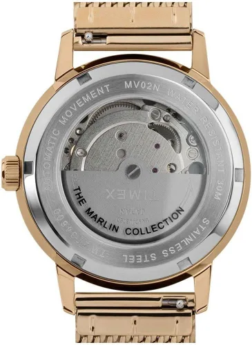 Vista 4 de Timex Reloj automático Marlin para hombre con correa de acero inoxidable, dorado, 20 (Modelo TW2T34600), Oro, Reloj automático