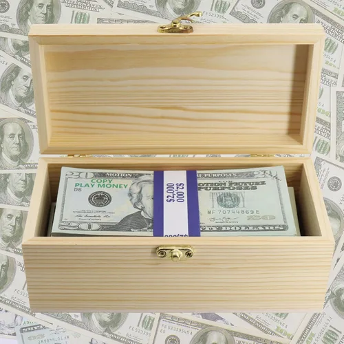 Vista 5 de Bandeja de madera para dinero en efectivo con 30 envoltorios de moneda, compartimento único de madera, organizador de dinero en efectivo, caja