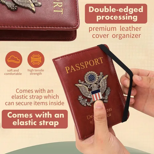 Vista 7 de Funda para pasaporte, cartera de viaje con bloqueo RFID, carteras para pasaporte, organización de pasaporte familiar, funda personalizada