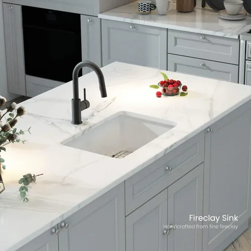 Vista 8 de KIBI Fregadero de cocina de arcilla refractaria de 27 pulgadas, cuenco individual con rejilla inferior y colador, fregadero esmaltado resistente al