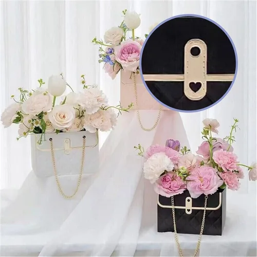 Vista 3 de Caja de regalo de papel de flores con cadena de metal, cajas de flores portátiles, cajas para arreglos florales, cajas de flores para arreglos, 4