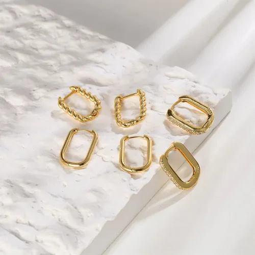 Vista 6 de BMMYE Aretes de aro pequeños cuadrados dorados y plateados, delicados juegos de aretes cuadrados y rectangulares para múltiples piercings, aretes