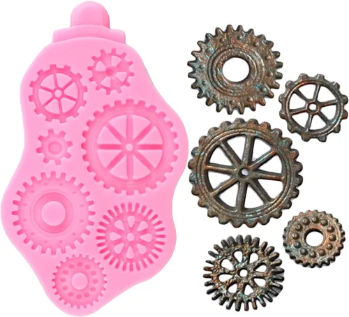 Vista 6 de ZiXiang Steampunk Gear - Molde de silicona para brújula, engranajes, dientes, fondant, para decoración de tartas con temática de viaje steampunk