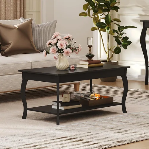 Vista 8 de ChooChoo Mesa auxiliar, moderna mesa central con patas curvas y estante de almacenamiento, mesa de centro de 39 pulgadas para sala de estar