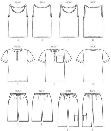 Vista 8 de McCall Pattern Company M6973 Camisetas sin mangas para hombre, camisetas y pantalones cortos, talla XN "XLG-XXL-XXXL
