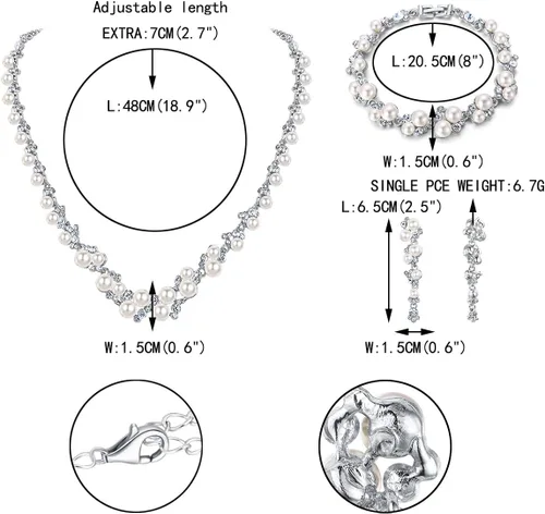 Vista 5 de EVER FAITH Juego de collar y aretes de perlas de imitación transparentes, Cristal