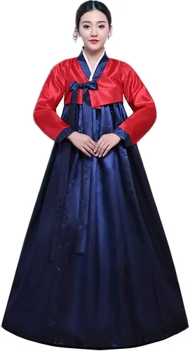Vista 11 de XINFU Conjunto de Hanbok tradicional coreano para mujer, vestido colorido de manga larga, disfraz de cosplay Greenrosy