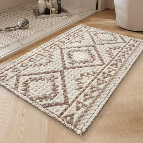 Vista 13 de PADOOR -Tapete de baño de punto gofre, súper absorbente, lavable a máquina, antideslizante, con borlas, tapete de baño suave para lavandería, Marrón