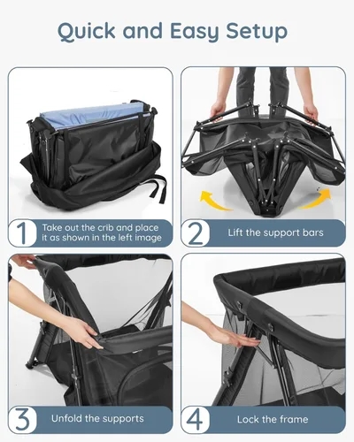 Vista 8 de Lilian&Gema Cuna de viaje 2 en 1, cuna portátil y plegable con mochila, corralito de viaje ligero para bebés con colchón grueso para bebés y niños